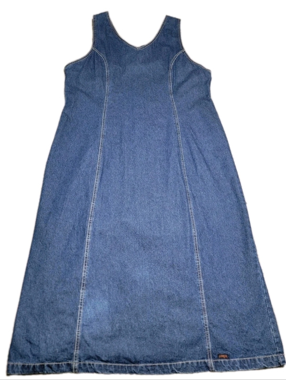 Bongo Womens Vintage 90's Denim Maxi Dress, Zip Back, V Neck, Back Slit Size 16W